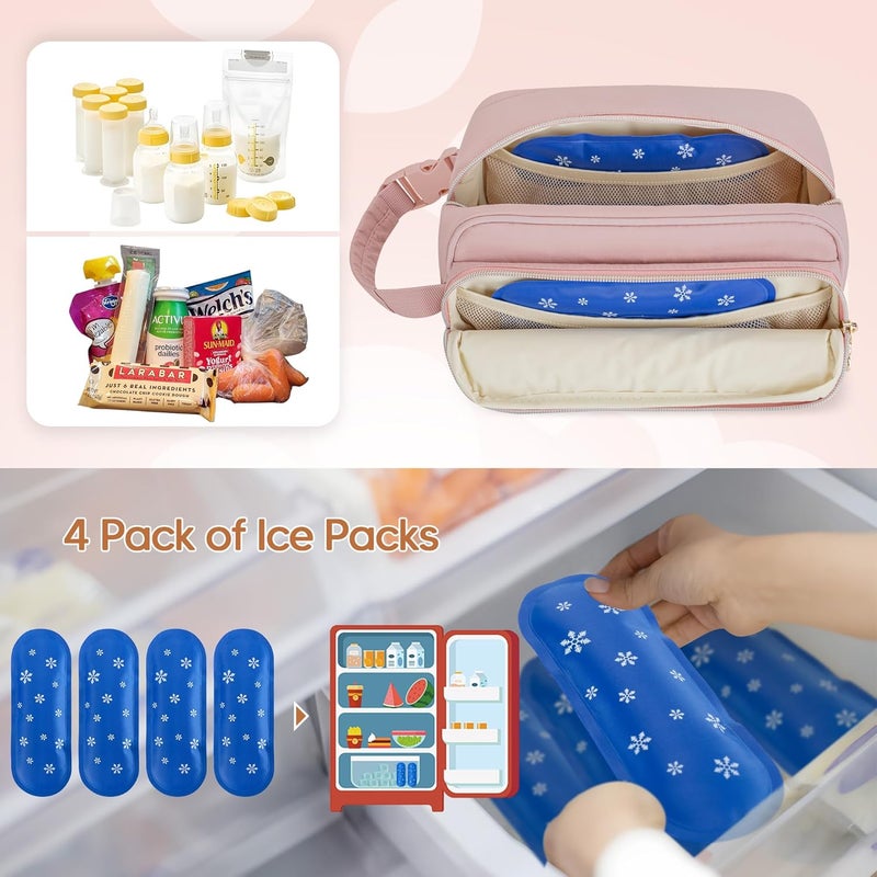Damero Breastmilk Cooler Bag with 4 Ice Packs, Breast Milk Cooler Travel Bag Fit for Milk Bags or Bottles, with Buckle Handle for Breastfeeding Moms Travel/Daycare, Pink - Image 4